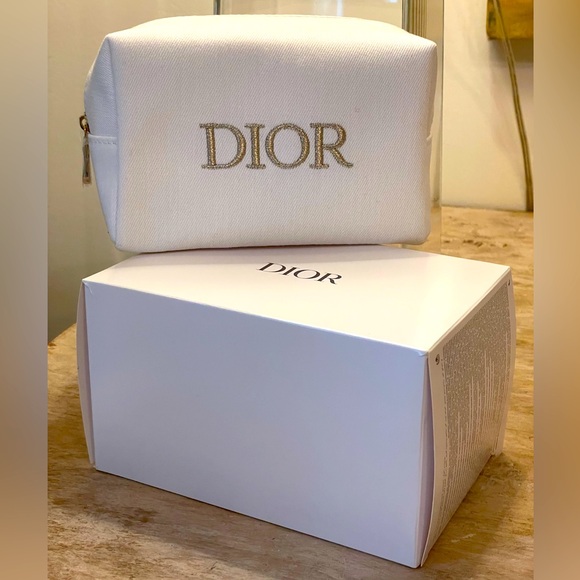 Dior White Pouch with Gold Metallic stitching and Zipper NIB - Picture 1 of 4